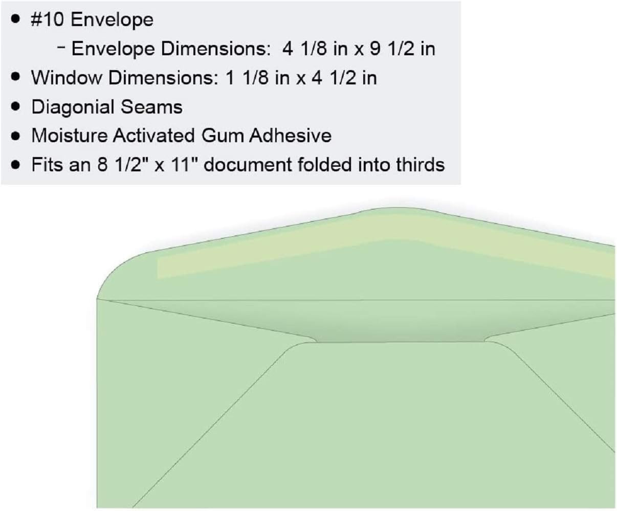 Limited Papers (TM) Regular Mailing And Business Envelopes, Left Hand Window, No. 10 (4.8 x 9.5 Inch), Gummed seal, 24 Pound, Variety of Colors And Quantities. (Green, 1000)