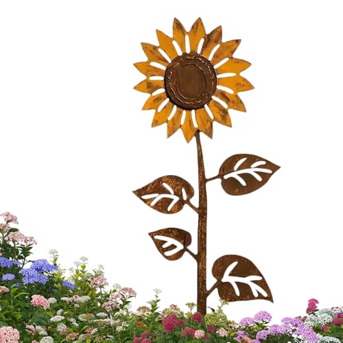 Qikam Metall Gartendekoration - Sonnenblumen Gartenstäbe Frühlingsdekoration | Deko Vintage Rostige Stäbe Für Wege Vorgarten Blumenbeet Balkon Terrasse Garten Zaunlinie Rasen Poolbereich