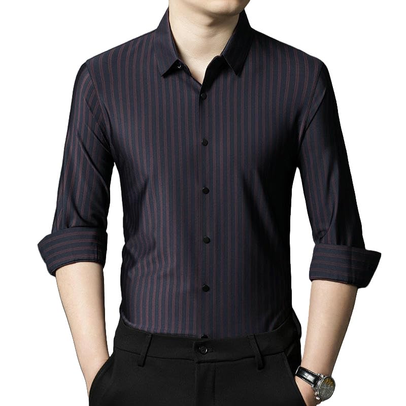 Camisa a rayas para hombre mediana edad casual de otoño MQMYJSP