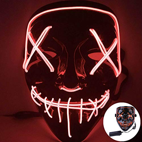 CICADAS LED Máscaras Halloween,Craneo Esqueleto Mascaras con 3 modos de flash para decoración, cosplay, Mascaradas, Carnavales (Rojo)