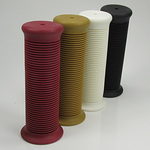 RED Ribbed Rubber Motorcycle Grips Fits 1" Handlebars Bars and Exterior Cables - Harley Bobber Chopper Cafe Racer Brat Vintage Classic Finned