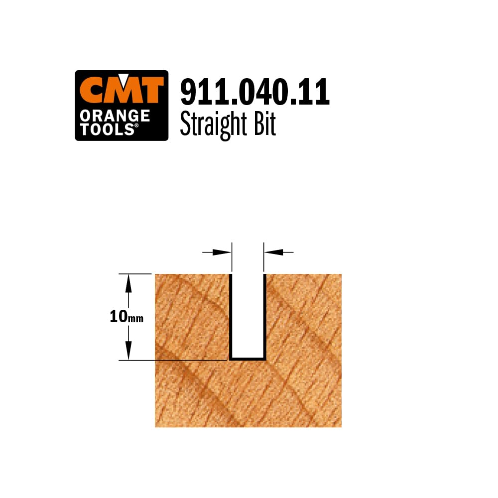 Produktbild von CMT ORANGE TOOLS Nutfräser 911.040.11 – HM, Schaft 8 Mm, Durchmesser 4 X 10 Mm, Mit 2 Schneiden & PTFE-Beschichtung – Für Holz, Sperrholz & Co.