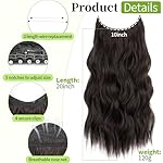KooKaStyle Invisible Wire Hair Extensions with Transparent Wire Adjustable Size 4 Secure Clips Long Wavy Secret Hairpiece 20 Inch Dark Brown for Women - Image 2