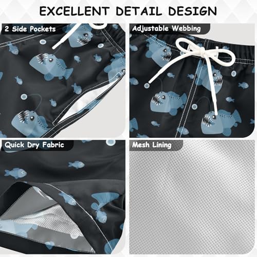 Boys Swim Trunks Quick Dry Angler Fish Beach Board Shorts with Mesh Lining Youth Swimwear 2-12T3