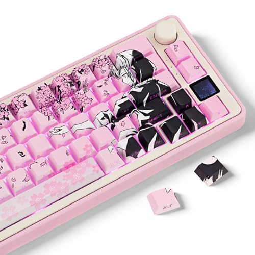 Teclas PBT rosa de anime japonés con perfil Cherry y diseño traslúcido lateral