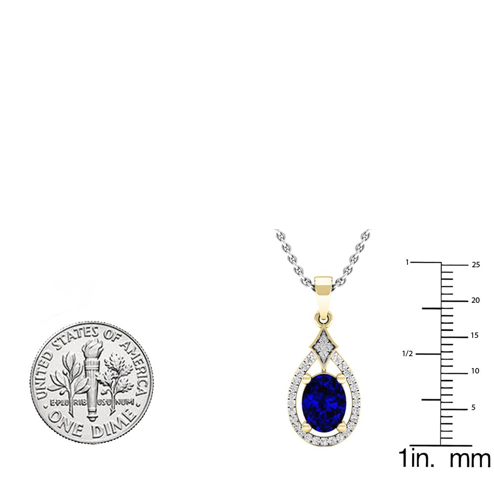 14 K oro 8 x 6 mm Oval Azul zafiro y diamante redondo señoras colgante (cadena de plata incluidas)