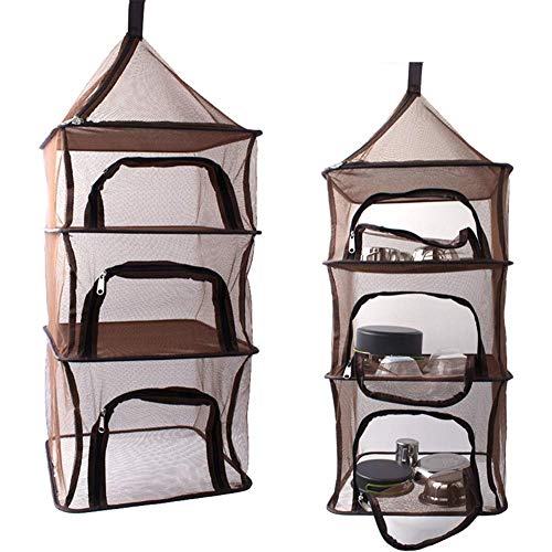 ZMXZMQ Hanging Drying Rack Mesh Collapsible Net Dryer, Outdoor Dry Net Storage And Food Screen, 4-Tier, for Home Picnic Camping,BBQ Tableware, Dishes, Food, Vegetables,brown