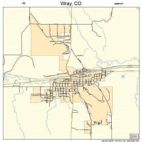 Large Street & Road Map of Wray, Colorado CO Printed poster size wall