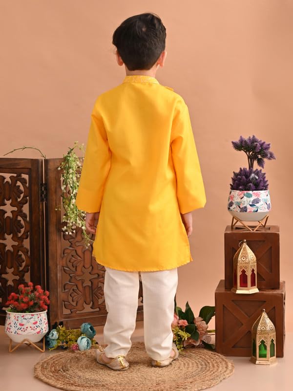 Image of superminis Baby Boys Cotton Side Open Embroidery Kurta and White Pyjama Set