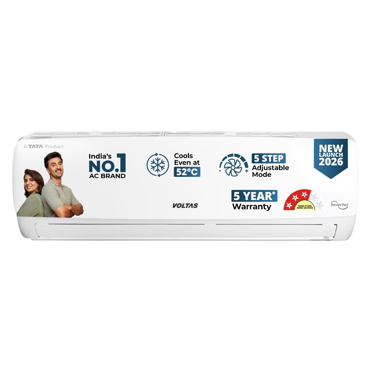 voltas 1 ton 3 star rating inverter split ac(copper, memory restart, auto clean (123inv vectra elegant, white)