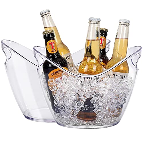 Plastic Oval Storage Tub,5 Liter Ice Buckets For Beer Bottle Drink Cooler,Party Beverage Chiller Bin,Storage Baskets,Clear Storage Bin with Handles For Kitchen,Cabinet,Large Pantry Organization 2sets