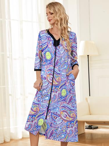 Image of PITINAN Moo Moo Nightgown House Dress Zip up Robes for Women Long Lounge Dress House Coat Women S-3XL