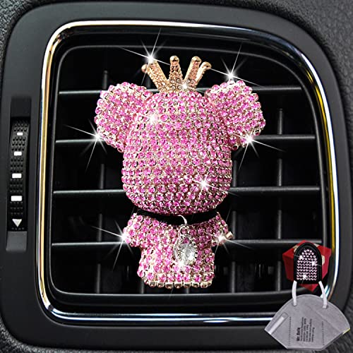 Image of Air Vent Clips Car Accessories,Shiny Crystal Bear Car Air Freshener Vent Clip, Car Interior Interior Decoration，Holiday Gift for Boys Girls Friends Family (Pink）