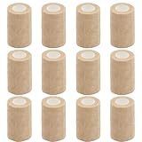 Clooflar 12 Pack Self Adhesive Bandage Wrap,3" X 5 Yards Beige Elastic Cohesive Bandage for Sports,Wrist,Ankle,Vet Wrap,Grip Tape