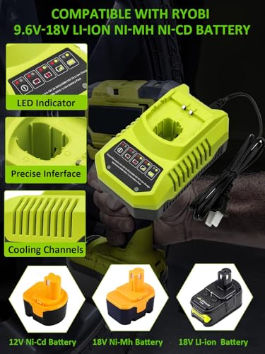 Image of 2Pack 8000mAh High Capacity Replacement for Ryobi 18V Battery and Charger Compatible with Ryobi 18V ONE+ Lithium Battery P108 P104 P105 P102 P103 P122 P109 Cordless Power Tools and Charger