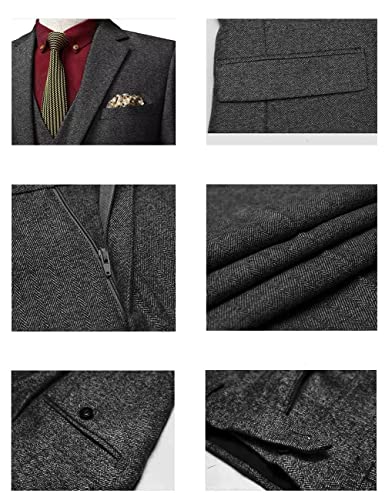 Dark Green Men's Herringbone Suit 3 Piece Suits Tweed Wool Wedding Tuxedo Blazer Jacket Pants Vest Size 54/6Xl Big And Tall #TOP4