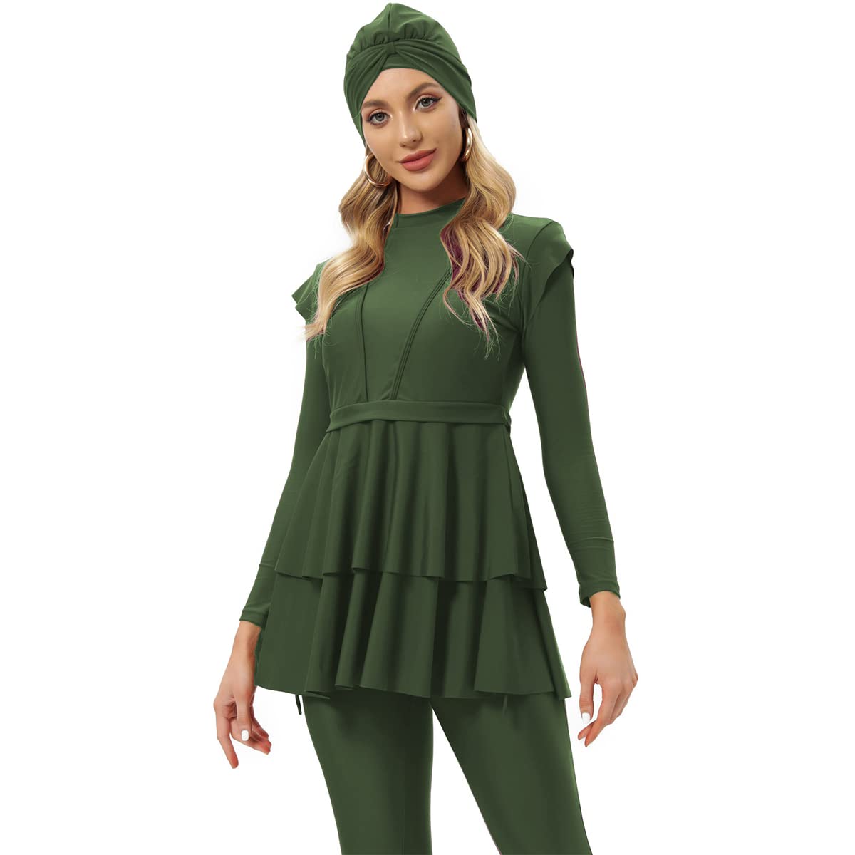 OBEEII Costume da bagno musulmano da donna a copertura completa, costume da bagno Burkini Hijab, S-4XL