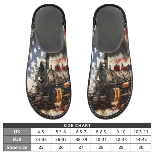 Vintage Train House Slippers Unisex, Warm Slipper Rubber Sole Memory Foam Indoor Outdoor 4-52
