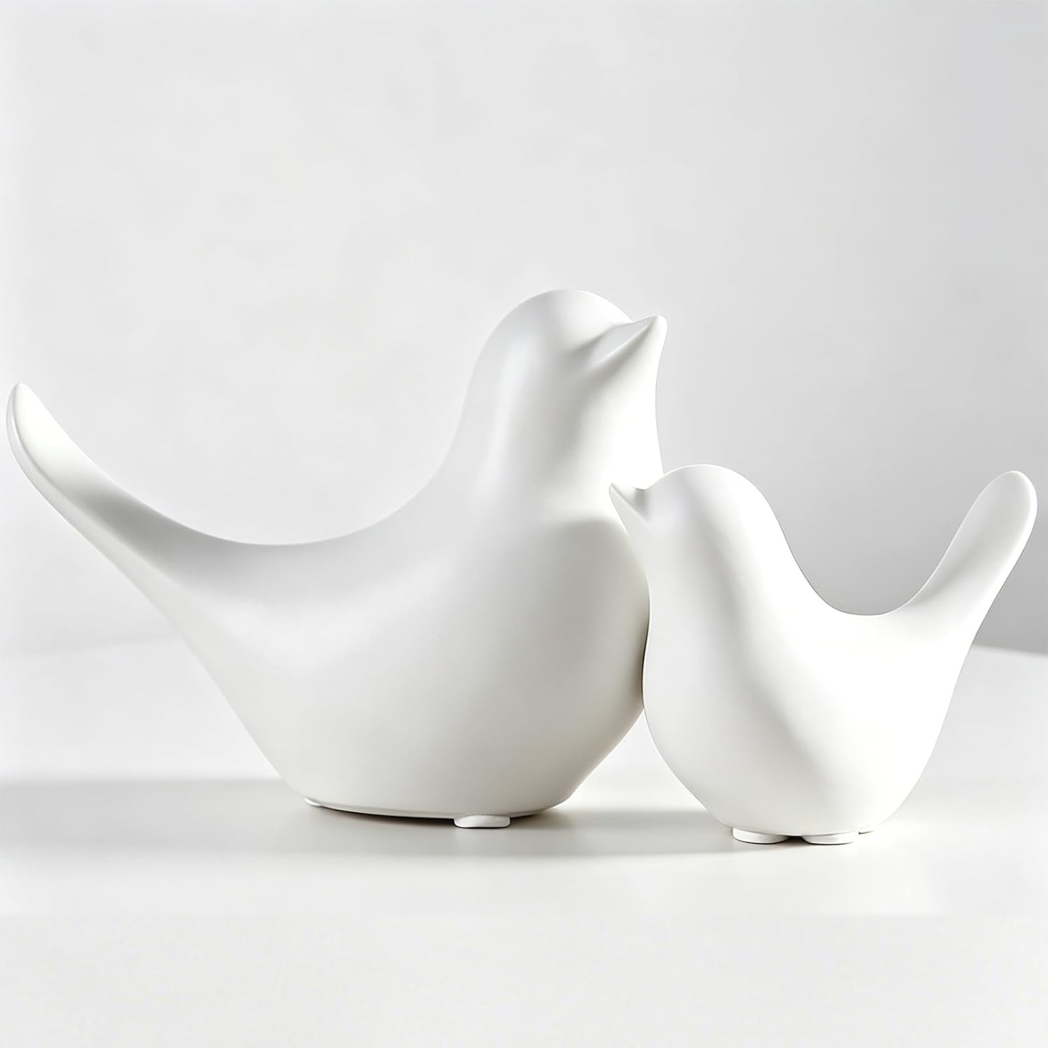 2 Pcs Small Birds Statues Home Decor Ceramic White Bird Figurines