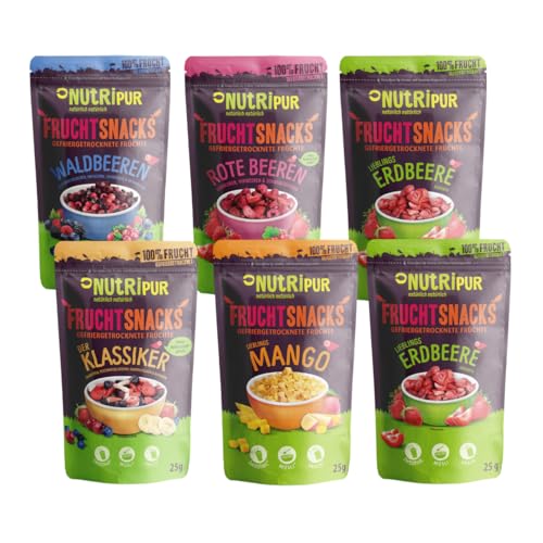 Gefriergetrocknete Früchte 6er Set - getrocknete Früchte ungezuckert - Ungezuckert & 100% Frucht - Fruchtmix mit vollem Geschmack - NutriPur