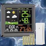 Station Météo Interieur Exterieur Sans Fil, Thermometre Hygrometre avec Capteur, Avec Ecran LCD Couleur Rétro-Éclairé, 3 Niveaux Luminosité, Avec Date Heure, Réveil, Prévision Météorologique