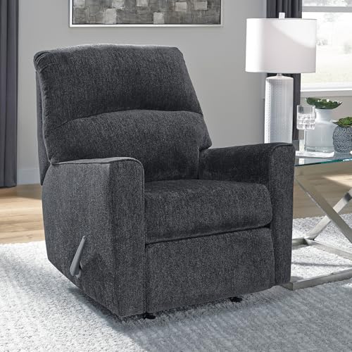 Image of Signature Design by Ashley Manual Rocker Recliner Chair, Slate Gray | 100% polyester chenille fabric, Track arms, Foam cushions, Spot clean, Manual recline, Altari Series