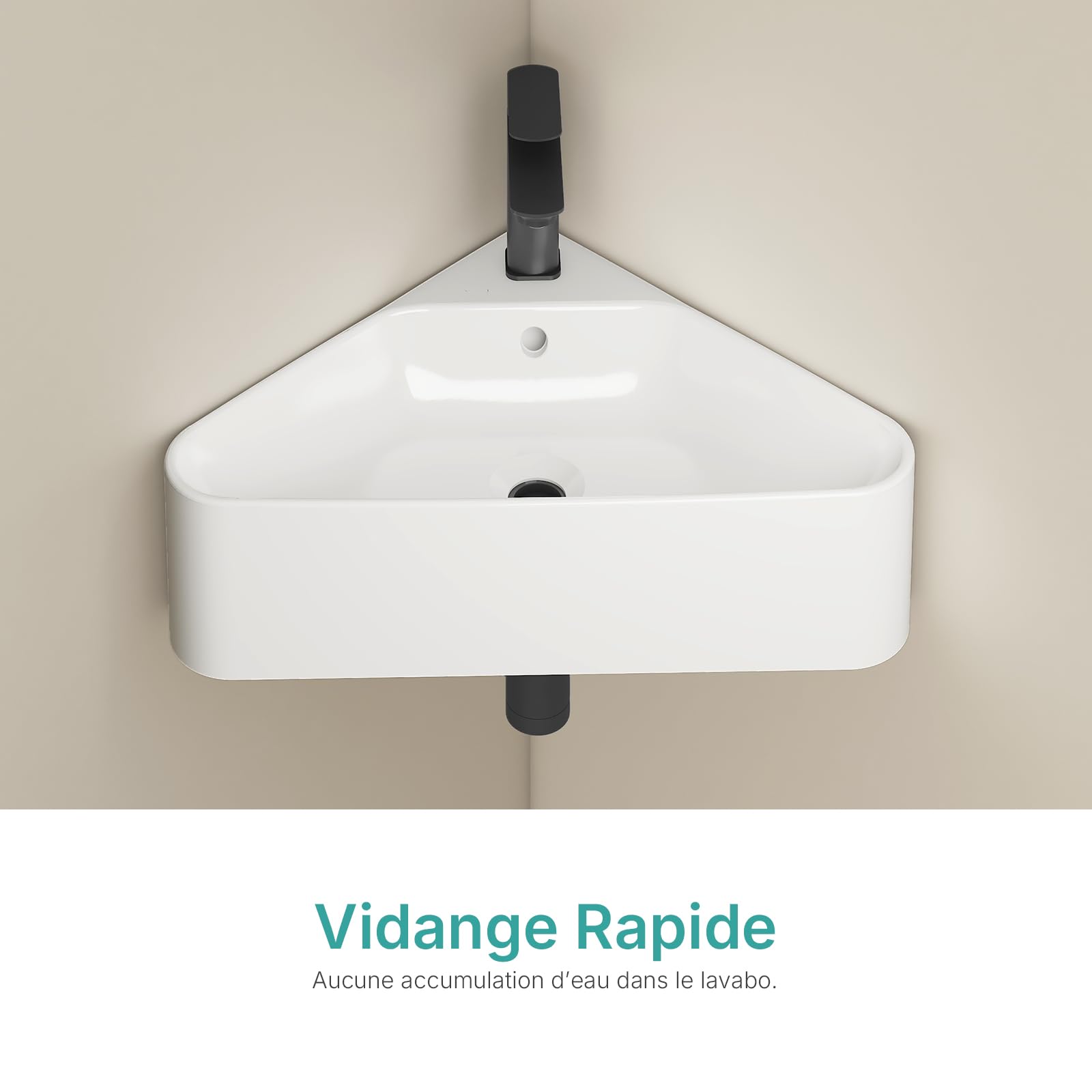 EMKE Lave-Mains d'Angle Blanc Brillant, 56 x 34 x 13 cm | Petit Lavabo en Céramique ,Suspenduavec Trop-Plein,Idéal pour WC, Petits Espaces et Salles d'Eau(Robinet et Bonde Non Inclus)