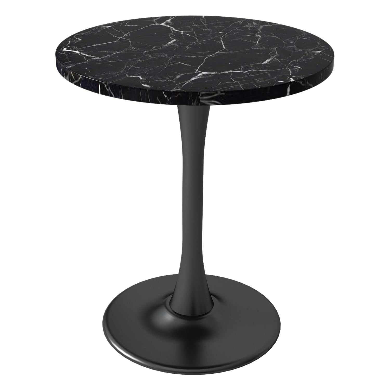 Kasinali Black Marble Round Dining Table 24" Circle Tulip Table with Thickened Tabletop & Sturdy Metal Pedestal Mid Century Modern Leisure Bistro
