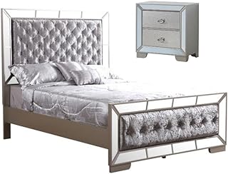 Home Square 2-Piece Set with Full Panel Bed & 2-Drawer Nightstand in Champagne