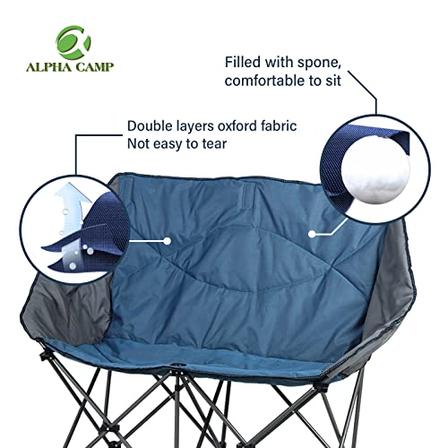 Alpha Camp Camping Chair Double Folding Chair Oversized Loveseat Chair Heavy Duty Support 450 Lbs Oversized Steel Frame For Outdoor #TOP3