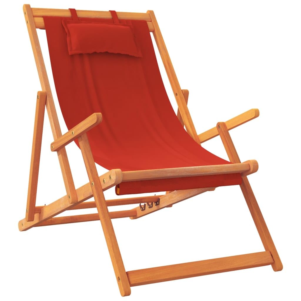 Sedie Pieghevoli 2 Pezzi Tessuto Rosso Legno Eucalipto