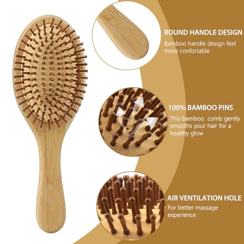 Bambus Haarbürste Holz mit Natur Pins, Bamboo Brush für Frauen Männer und Kinder, Antistatisch und Anti-Frizz Haarbürste (Rund)