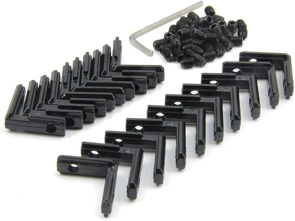 20PCS Black L-Shape 90 Degree Corner Connector Joint Bracket with Screws for 6mm T Slot Aluminum Extrusion Profile 2020 Series
