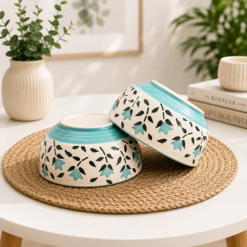 Image of Niyara Ceramic Printed Bowl Set of 2 | Premium Serving Bowls for Snacks, Soup & Desserts | Microwave & Dishwasher Safe (Frozzy bo)