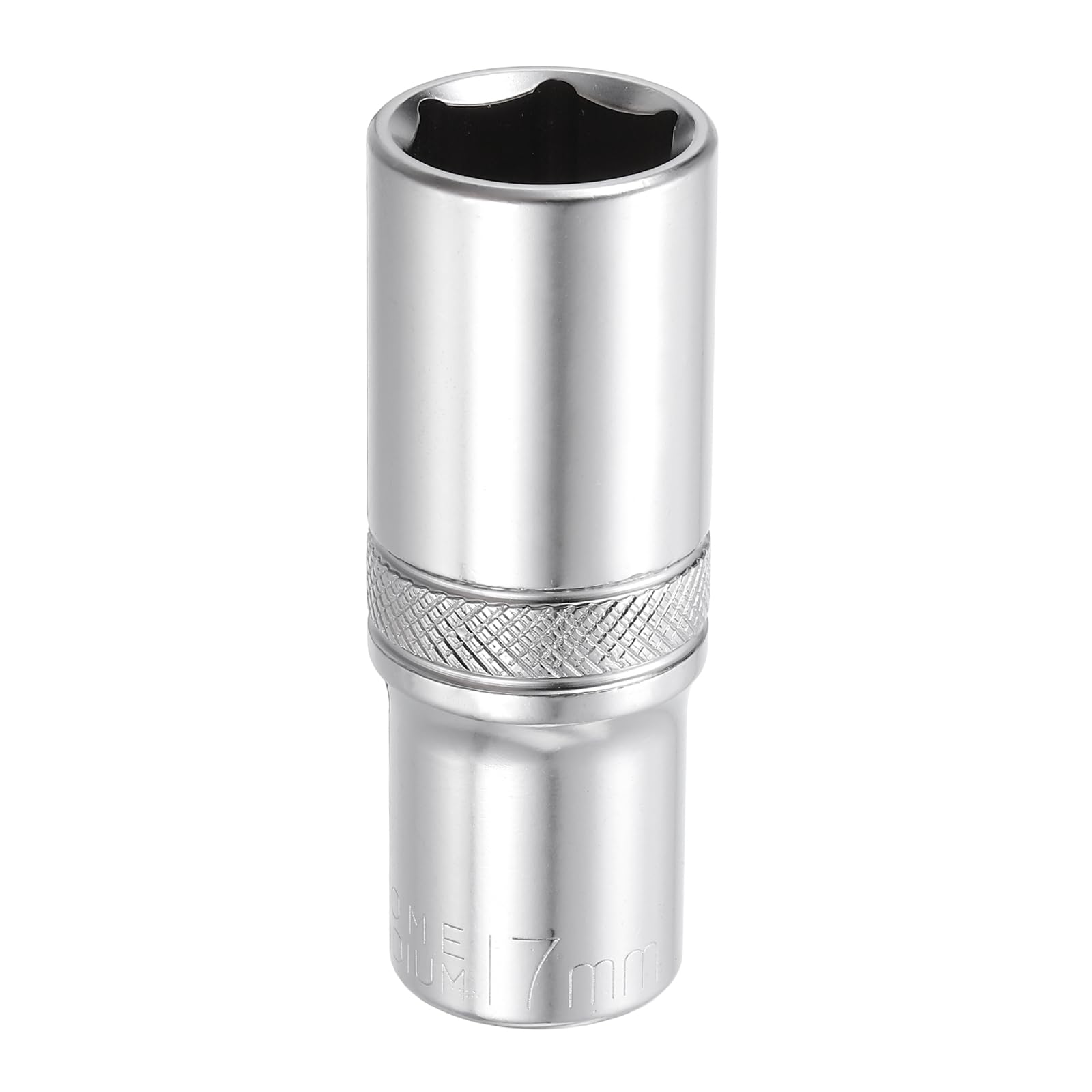 sourcing map 6 Points Deep Socket 3/8" Drive 17mm Deep Metric CR-V Steel Polished Nickel Plating Impact Sockets 64mm / 2.5" Long Flip Sleeve Tool for Home Auto Nuts Bolts Repair