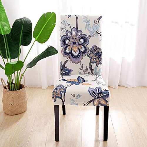Searchi Dining Room Chair Covers Set Of 6, Stretch Printed Floral Parsons Chair Slipcovers Spandex Removable Washable Kitchen Chair Protector Cover For Dining Room, Hotel, Ceremony (Beige+Flower) #TOP2