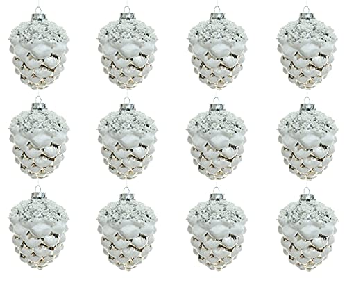 Christbaumschmuck Glas Zapfen 9cm x 12 Stück Tannenzapfen Weihnachtskugeln Wald weiß