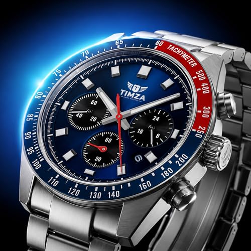 Image of Men's Chronograph Analog Watch with Blue Multi Function Dial, Tachymeter Bezel, Stainless Steel Strap & Quartz Movement