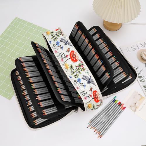 Image of 300 Slots Large Capacity Pencil Case with Dual Zipper - Twill Fabric, Rectangular Shape for Colored Pencils Storage - Ideal for Adults and Artists（White）