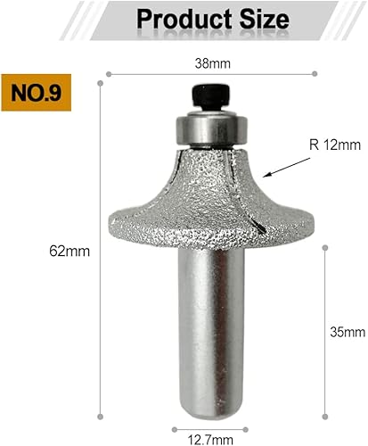 Miniatura 2 de SHDIATOOL Brocas de enrutador redondo de vástago de 12 pulgada de radio de 0.472 in redondeando cantos de mármol granito cuarzo piedra