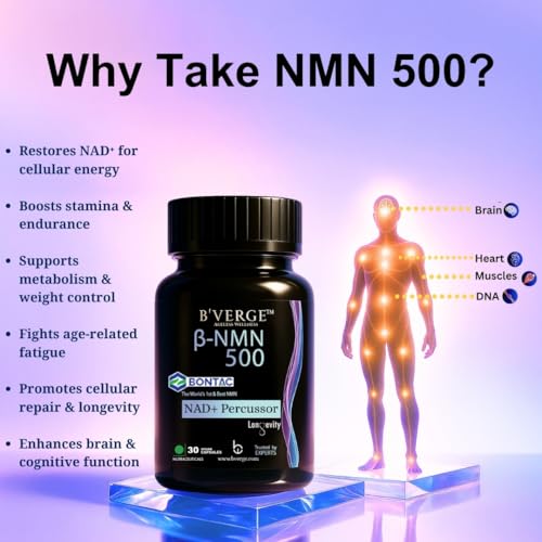 Image of BVERGE NMN Supplement 500mg |100% Purity | BONTAC Pro NMN World's Most Trusted & Trusted by Experts | Healthy Ageing | Repair Cells | Boost NAD+ | Enhance Muscle | Neuro Function (500MG 30 Capsules)
