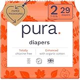 Pura Hypoallergenic Diapers, Size 2 (7-13 lbs) Totally Chlorine Free, Wetness Indicator, Suitable for Sensitive Skin, Soft Organic Cotton Comfort, Overnight, 1 Pack of 29 Baby Diapers