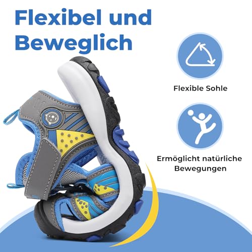 Mishansha Sandalen Jungen Trekkingsandalen Kinder Geschlossene Sommer Sandalen Grau 31 EU