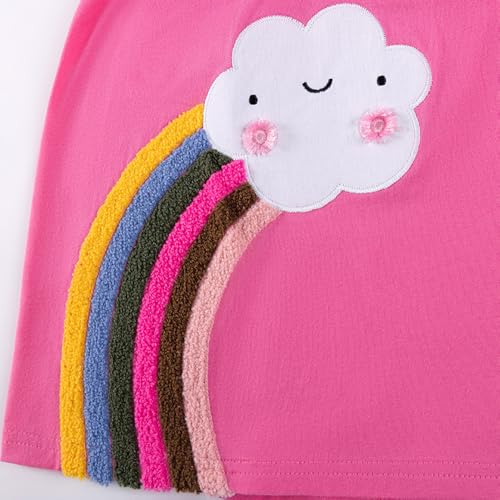 Image of Girls Cotton Long Sleeve Casual Cartoon Appliques Striped Jersey Dresses
