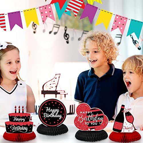 9 Pcs Red And Black Happy Birthday Decorations Table Honeycomb Centerpieces, Red And Black Party Table Decorations Table Topper Sign For Women Men 30Th 40Th 50Th 60Th #TOP4