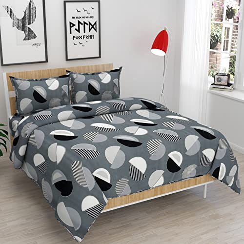 Image of Fitzy 280 TC Fitted Bedsheet King Size, Elastic Bedsheet, 72x78 + 12 Inches Drop,with 2 Pillow Covers (BlackDesgin)