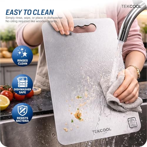 Image of TEKCOOL Stainless Steel Chopping Board (32 x 22 CM), Vegetable Cutting Board, Premium SUS304 Vegetable and Fruit Cutter Pad, Heavy-Duty Metal Chopping Board?