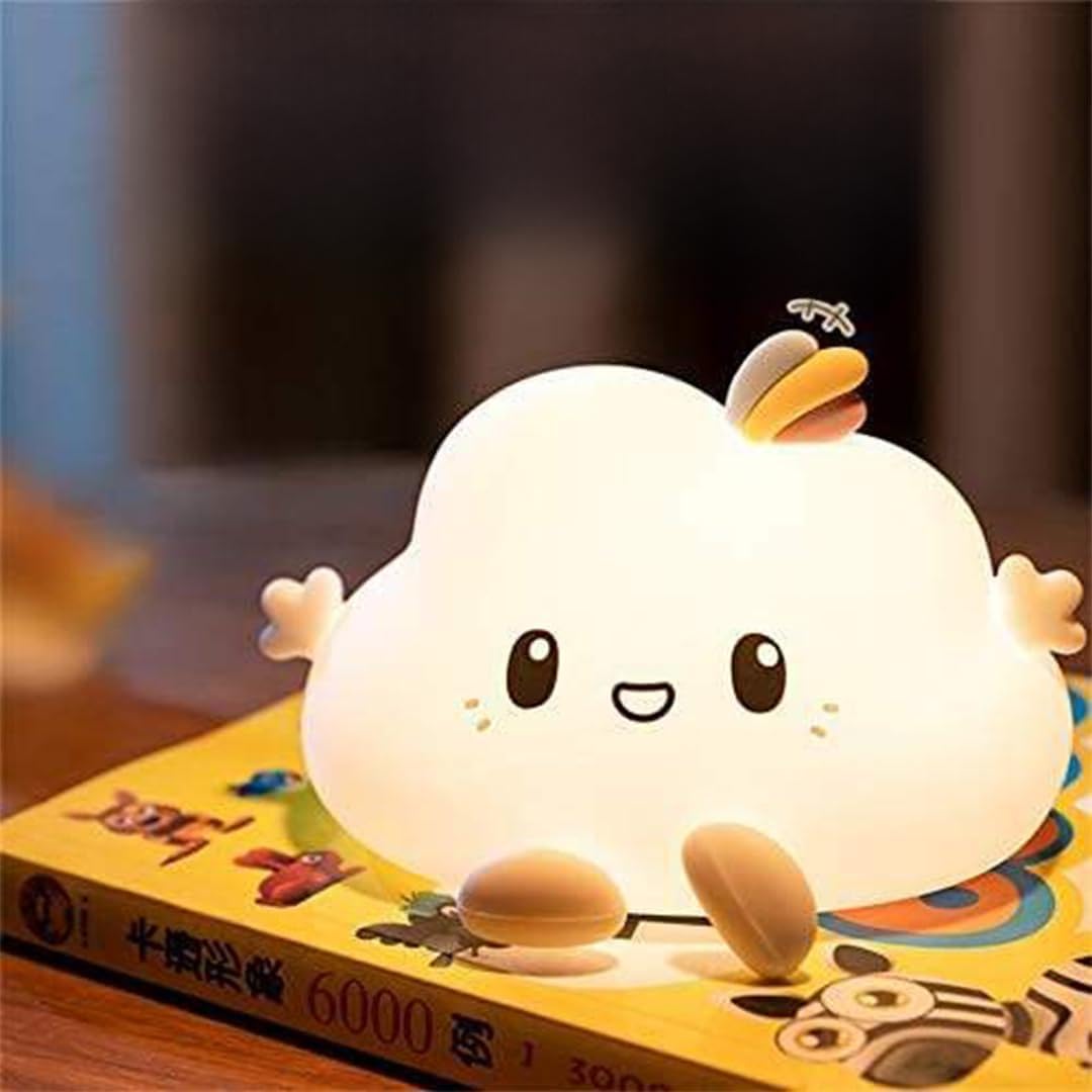 fizzytech Rechargeable Silicone Cloud Night Lamp with 7 Colour Changing Light, Touch Control & USB Charging for Kids Bedroom & Nursery