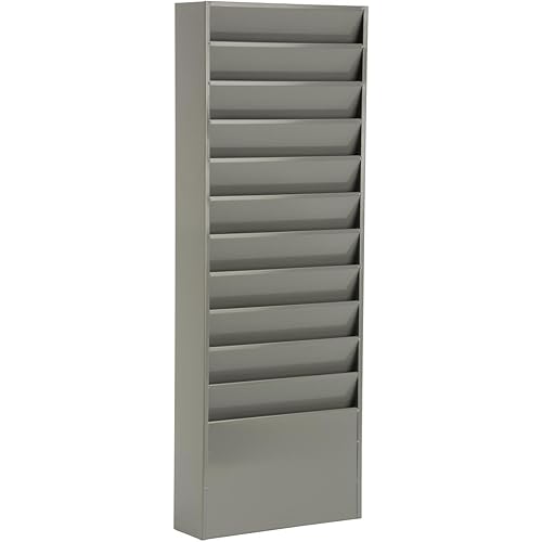 Displays2go Office File Folder Wall Rack, 11 Tiered Pockets, Medical Chart Folders (Gray Powder Coated Steel)