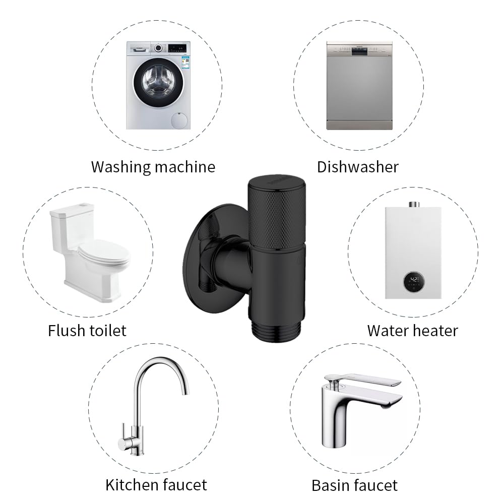 Valvola angolare G1/2" con design ultra sottile per l'uso in spazi ristretti, montaggio a parete, ottone cromato, per lavabo, lavandino (nero opaco)